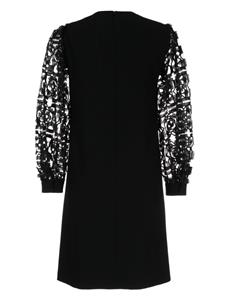 Paule Ka embroidered tulle-sleeve midi dress - Zwart