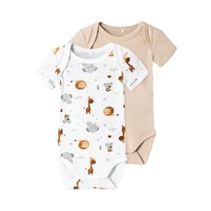 Name It Body "NBNBODY 2P SS BEIGE ANIMAL NOOS", (Packung, 2 tlg.)