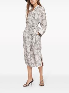Brunello Cucinelli Midi-jurk met bladerprint en ceintuur - Grijs