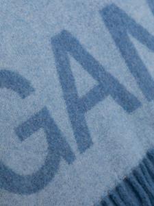 GANNI fringed recycled wool-blend scarf - Blauw