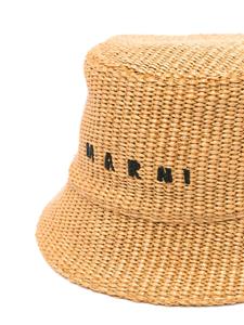 Marni logo-embroidered raffia bucket hat - Beige