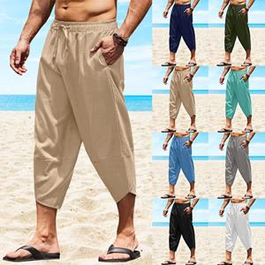 Swimsuit1 Heren katoenen linnen shorts 3/4 loose fit bermuda broek korte zomer lang casual