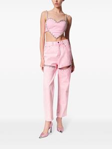 AREA crystal-embellished high-rise straight-leg jeans - Roze