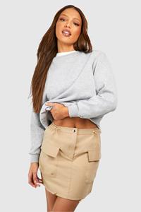 Boohoo Tall Woven Ruched Detail Pocket Mini Skirt, Stone