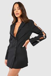 Boohoo Premium Diamante Bow Detail Fitted Blazer Dress, Black