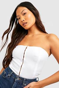 Boohoo Petite Long Line Bandeau Top Met Haakjes, White