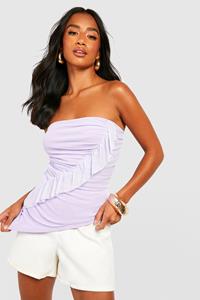 Boohoo Petite Asymmetrische Mesh Bandeau Top Met Ruches, Lilac