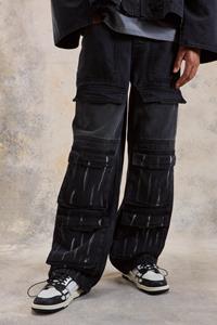 Boohoo Onbewerkte Baggy Cargo Jeans Met Zakken, Black