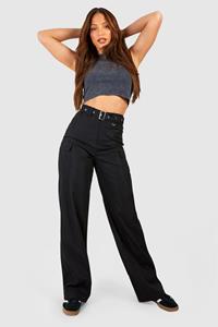 Boohoo Tall Eyelet Belted Cargo Trouser, Black