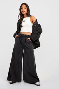 Boohoo The Petite Super Wide Leg Jeans, Washed Black