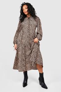 Boohoo Plus Woven Leopard Midi Dress, Leopard