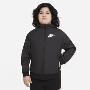 Nike Sportswear Windrunner ruimvallend jongensjack op heuplengte met capuchon (ruimere maten) - Zwart