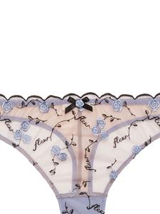 Fleur Du Mal Rose and Vine embroidered sheer thong - Paars