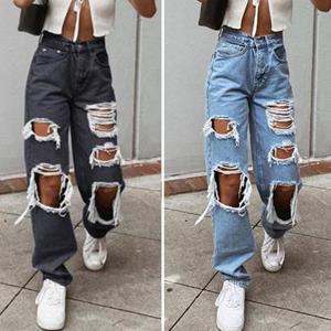 Yizhihengsm Vrouwen Jeans Rits Fly Wide Leg Button Front Hoge Taille met Zakken Dagelijks Dragen Geen Stretch Vrouwen Gescheurde Loose Fit Jeans Zomer Kleding