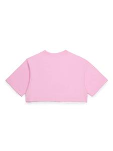 Marni Kids beaded-logo cotton cropped T-shirt - Roze