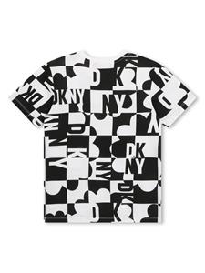 Dkny Kids Geruit katoenen T-shirt met logoprint - Wit