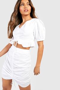 Boohoo Geplooide Top En Mini Rokje, Ivory