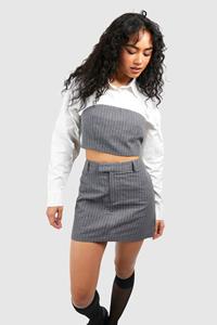 Boohoo Marl Pinstripe Mini Skirt, Charcoal