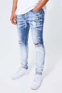 Boohoo Ombre Stretch Skinny Jeans Met Verfspetters, Light Blue