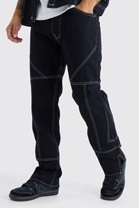 Boohoo Onbewerkte Jeans Met Contrasterende Stiksels En Zoom Rits, True Black