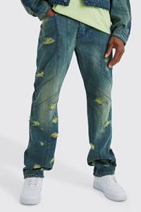 Boohoo Onbewerkte Versleten Baggy Jeans Met Panelen, Green