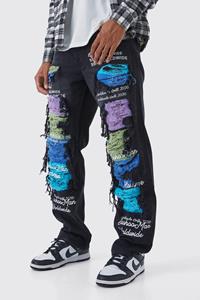 Boohoo Onbewerkte Onbewerkte Contrast Gescheurde Baggy Jeans, Washed Black