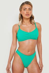 Boohoo Gekreukelde High Waist Bikini Set Met Geplooide Bandjes, Green