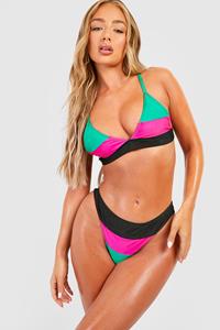 Boohoo Colour Block High Waist Bikini Set Met Laag Decolleté, Pink