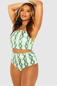 Boohoo Plus Neon Slangenprint Bikini Met Hoge Taille, Kalk