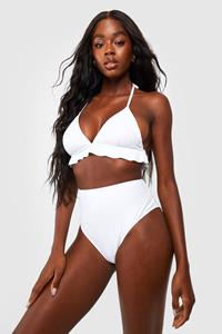 Boohoo Maldives Bikini Set Met Ruches En Hoge Taille, White