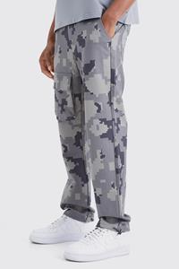 Boohoo Straight Leg Pixel Camo Cargo Pocket Trouser, Charcoal