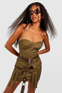 Boohoo Strapless Utility Mini Jurk, Khaki