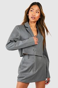 Boohoo Single Breasted Boxy Crop Blazer, Grey