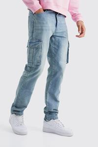 Boohoo Tall Straight Rigid Cargo Jeans, Antique Blue
