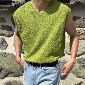 INCERUN Heren V-hals Pluche Tops Mouwloos Fleece Leisure Vest