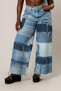 MAHLA Damen vegan Jeans Upcycled Patchwork Nova Customized Hellblau Denim Shades