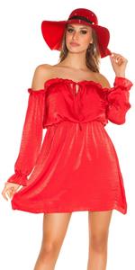Cosmoda Collection mini jurkje carmen halslijn satijn look rood