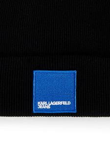 Karl Lagerfeld Jeans Geribbelde muts met logoplakkaat - Zwart