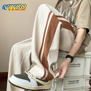 VIYOO Heren nieuwe corduroy broek herfst streetwear broek losse rechte wijde pijpen broek groot formaat joggingbroek Koreaanse herfstkleding