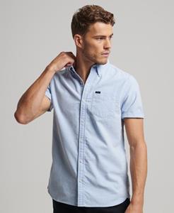 Superdry Mannen Oxford Overhemd met Korte Mouwen Blauw