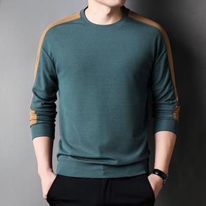 Haojun Mode heren kleur matching bedrukt T-shirt met lange mouwen, ronde hals slim fitting herenkantoor casual T-shirt.