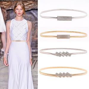 R&N Fashion Luxe imitatie strass ketting wasit riem voor jurk stretch mager metaal zilver goud damesriem elastische dunne damesriem