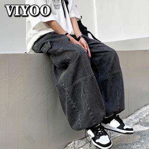 VIYOO Lente Oversized Mne's broek Y2K kleding streetwear baggy jeans broek met wijde pijpen zakken elastische taille losse comfortabele broek voor mannen 2023