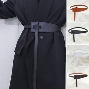 Fasheng Korean Style Simple Women Faux Leather Belt Irregular Shape Adjustable Knot Long Waistband Suit Coat Corset Belt Fashion Accessories