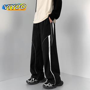 VIYOO Men's y2k Striped Baggy Cargo Pants Sweatpants Sportswear Wide Leg Harajuku Track Pants Trousers men Korean Autumn Clothes