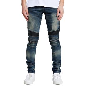 BUYY MALL Fashion Stretch Heren Jeans Persoonlijkheid Gerimpeld Lederen Heren Jeans