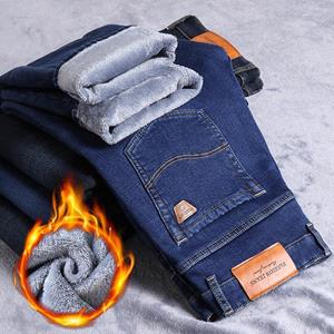 Smart Good Winter Nieuwe Heren Jeans Rechte Losse Elastische Honderd Broek Heren Velvet Verdikte Business broek van middelbare leeftijd