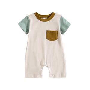 Little Fashionistas Zomeroutfit Eendelige kleding pasgeboren babyjongen Romper Jumpsuit korte mouw bodysuit Overalls patchwork shirt
