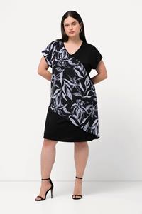 Ulla Popken Minikleid Jerseykleid Oversized Blätter V-Ausschnitt Halbarm