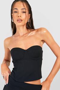 Boohoo Woven Sweetheart Tailored Bandeau, Black